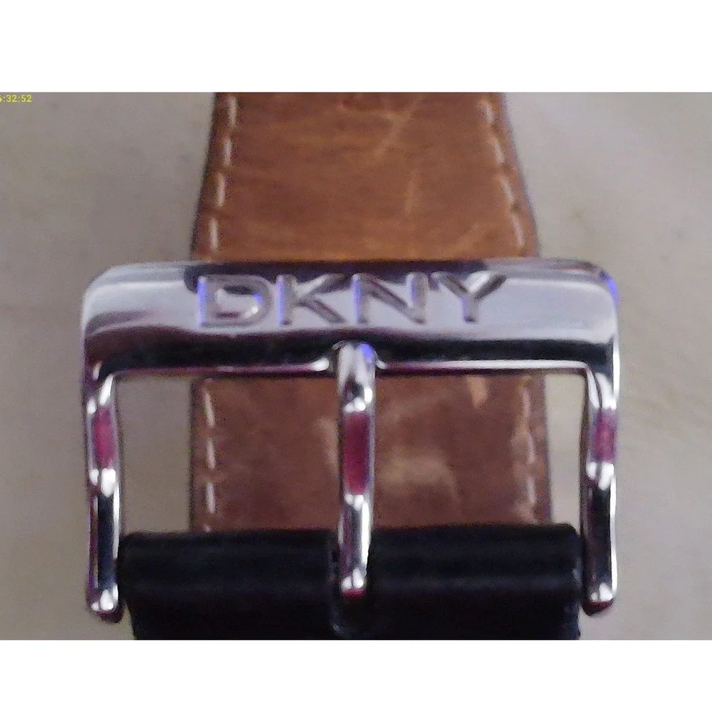DKNY Cuff Watch Women OS Black Silver Leather Band Square Face Analog Trendy